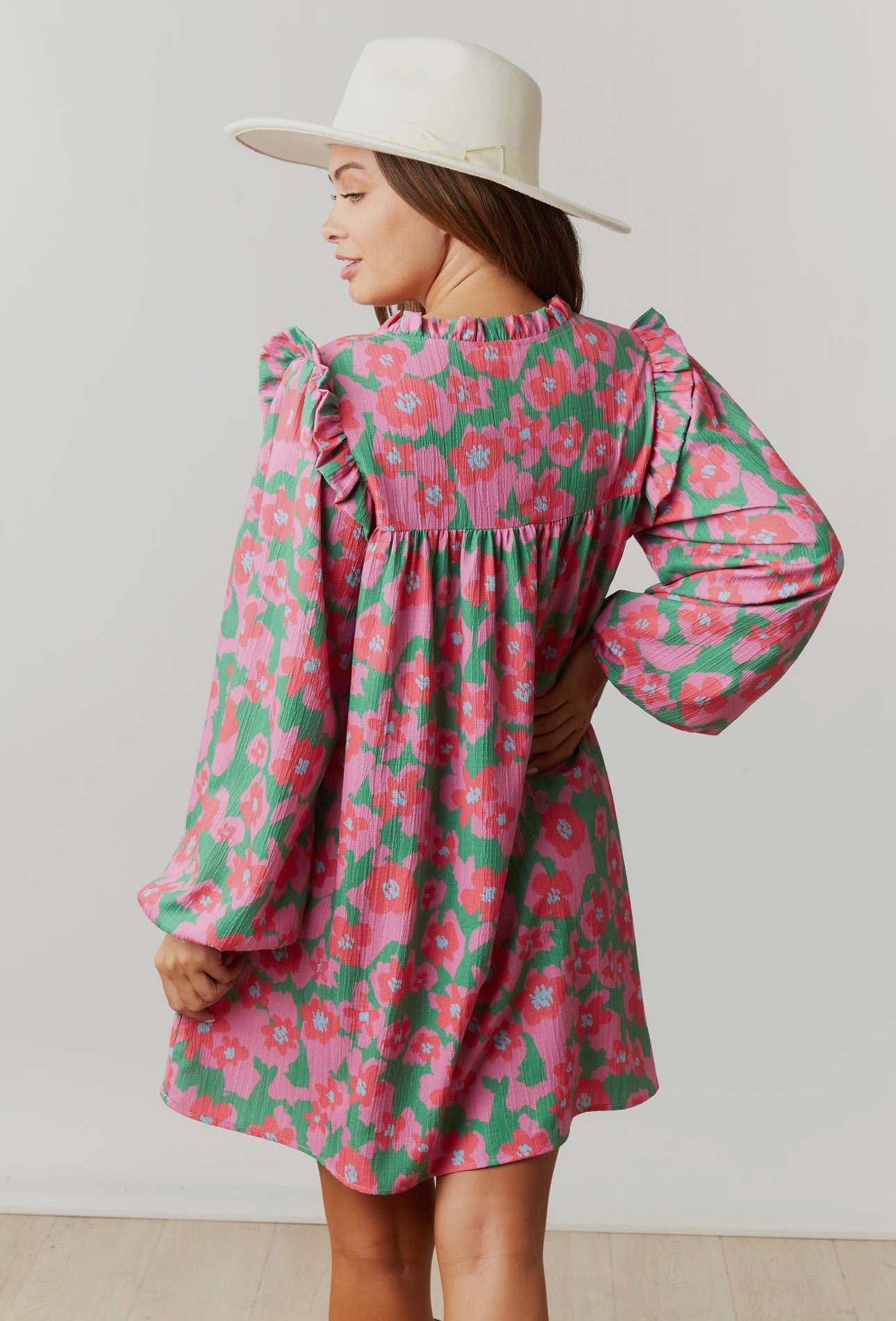 Pink Flowers Long Sleeve Dress - Fantastic Fawn