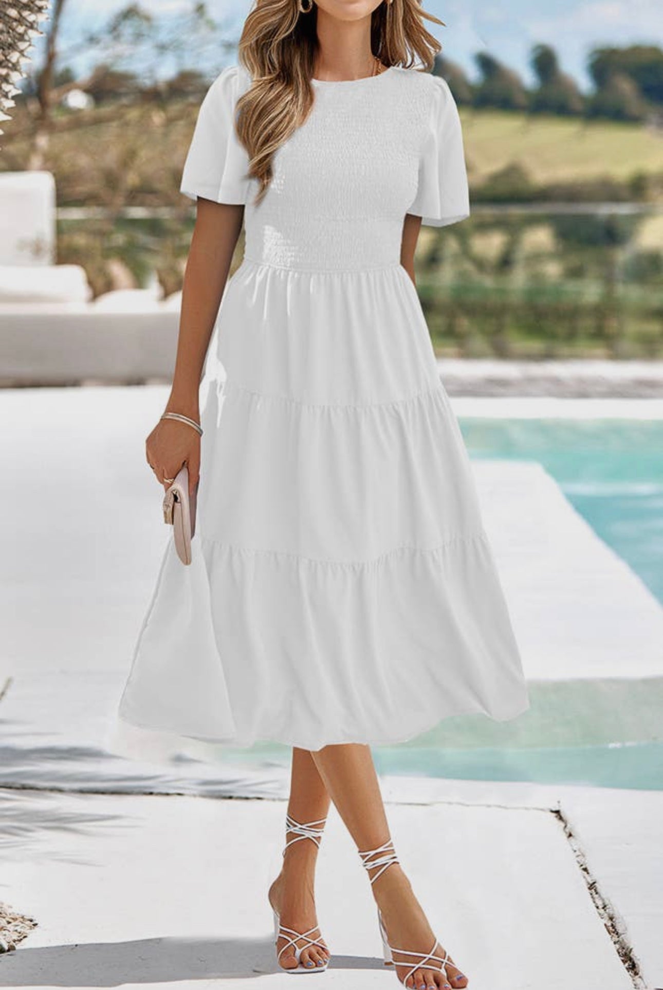 Smocked Top White Maxi Dress - Unishe