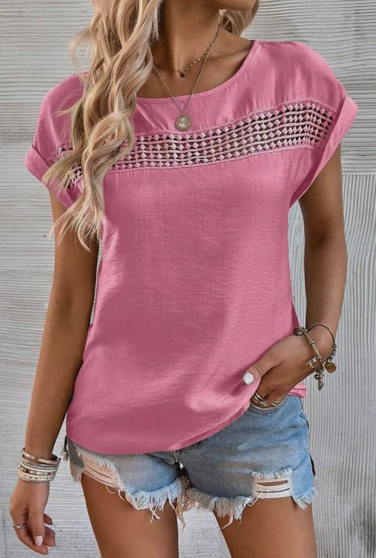 Pink Lace Detailed Top - Unishe