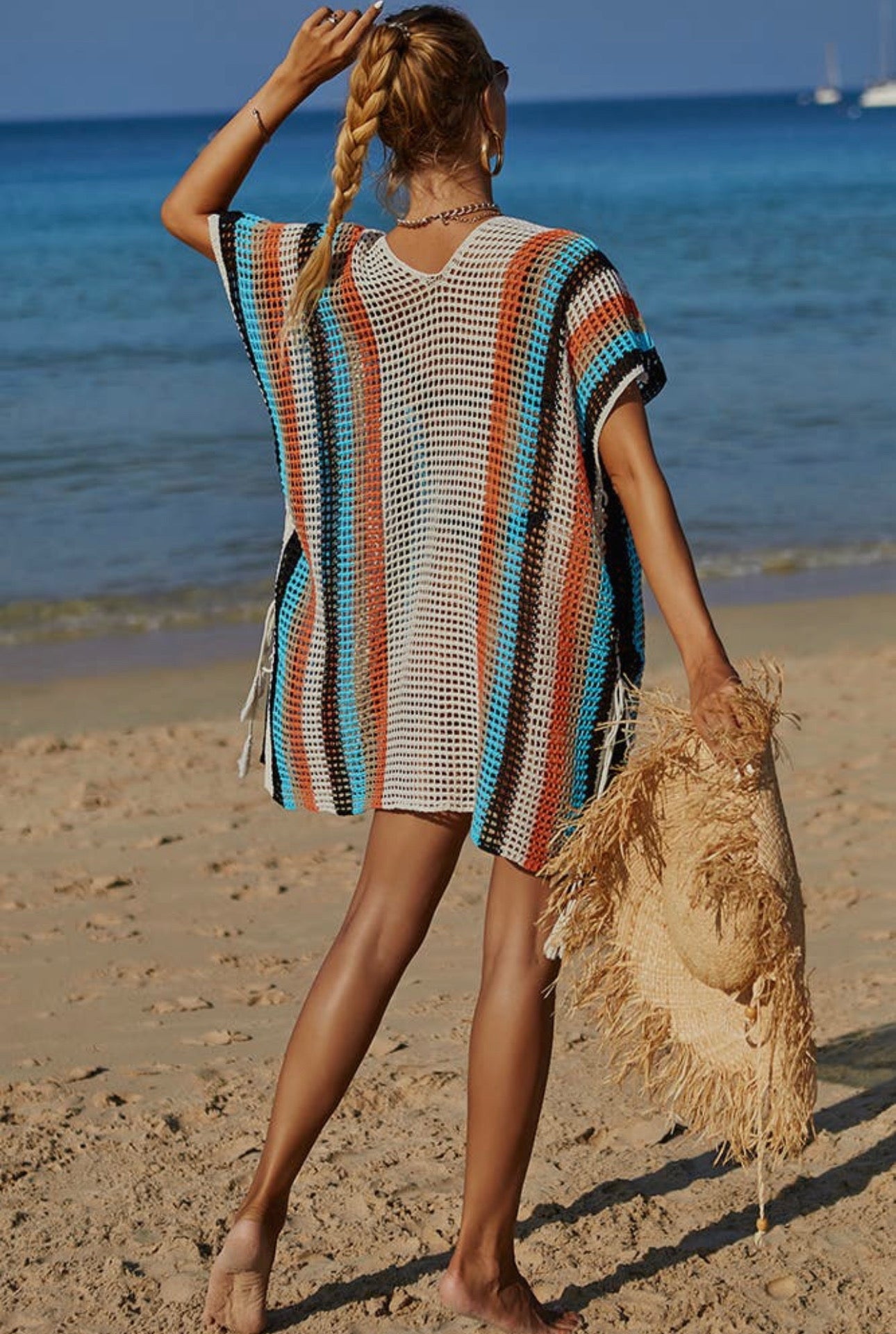 Block Striped Beach Coverup - Unishe