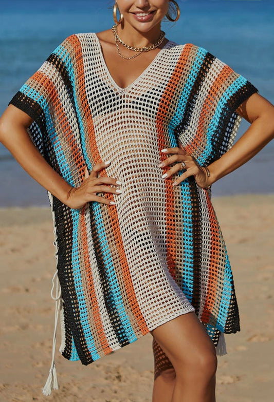 Block Striped Beach Coverup - Unishe