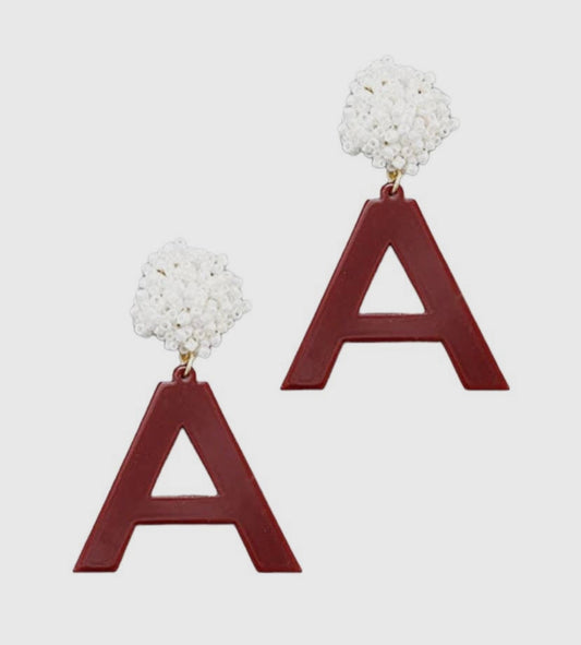 Alabama “A” PomPom Earrings - Zim Designs