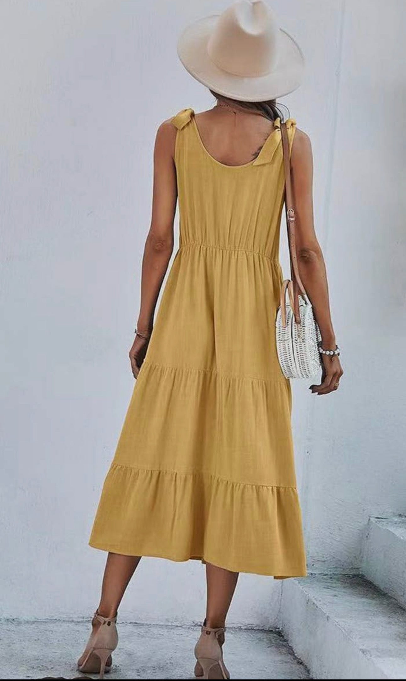 Tie Strap Yellow Midi Dress - Miss Sparkling