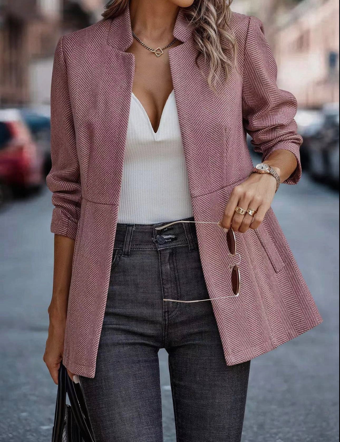 Open Front Blazer in Pink - Miss Sparkling