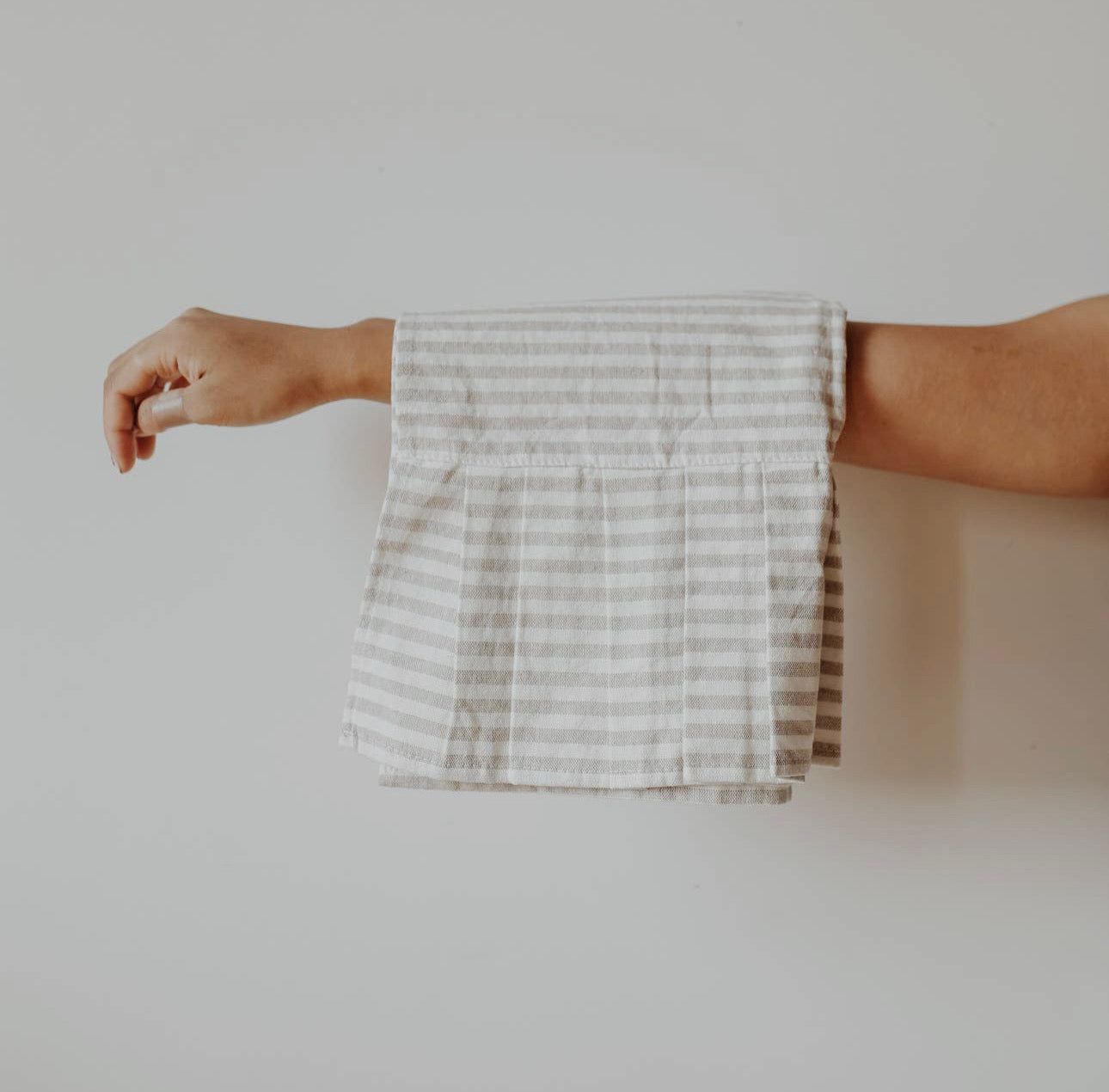 Striped Tan Tea Towel with Ruffle  - Sweet Water Decor