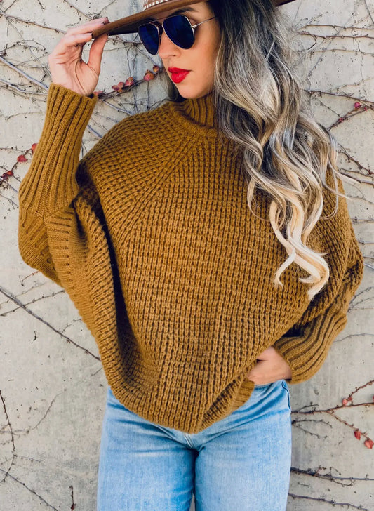 Dolman Sleeve Turtleneck in Mustard - Amoli