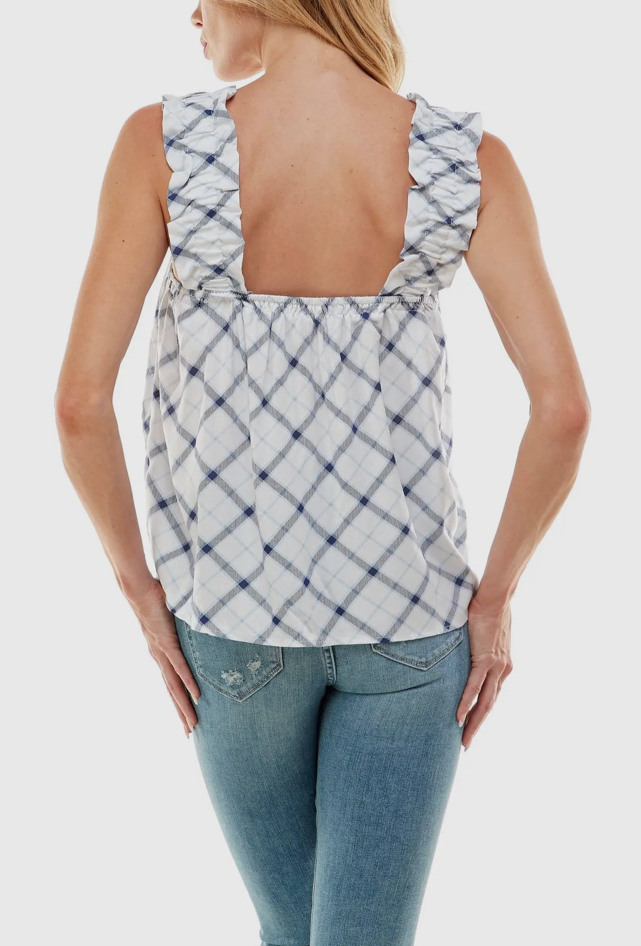 Nova Ruffle Strap White & Navy Tank - Socialite