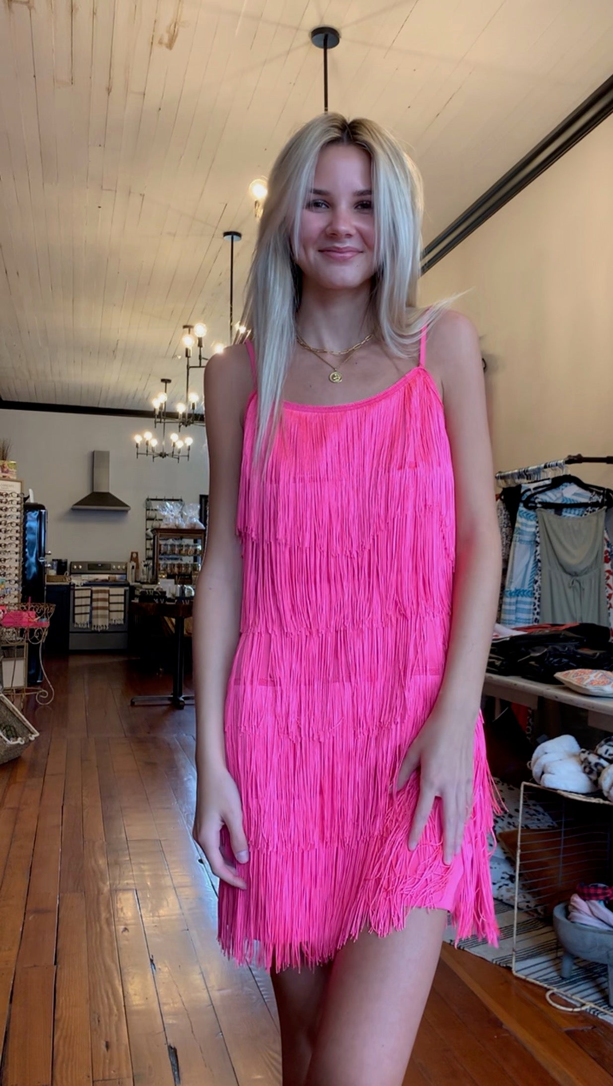 Pink Fringe Dress - Main Strip