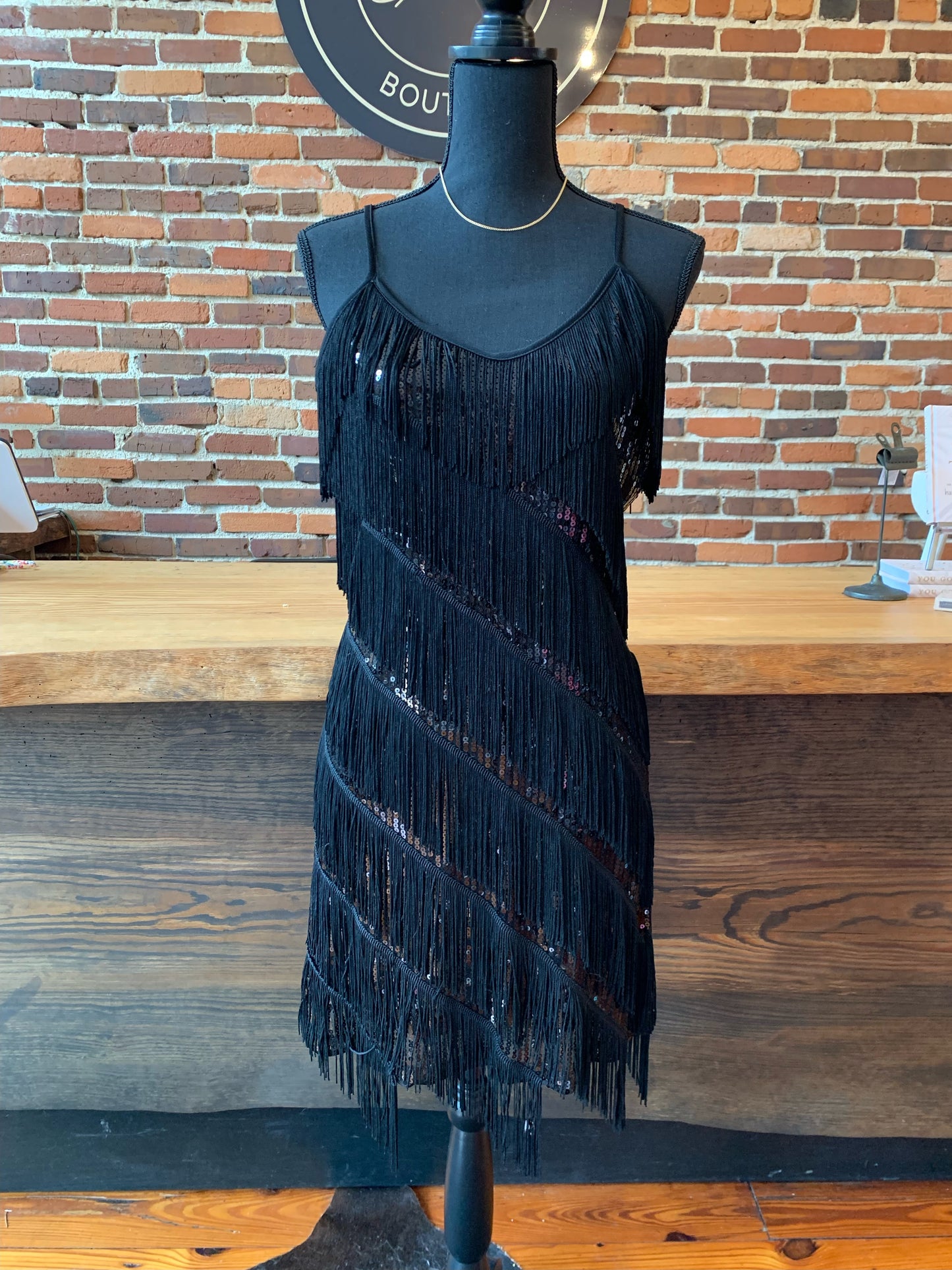 Black Sequin and Fringe Dress - Main Strip