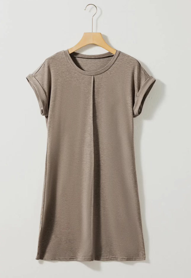 Center Seam T-Shirt Dress in Taupe - Lovesoft