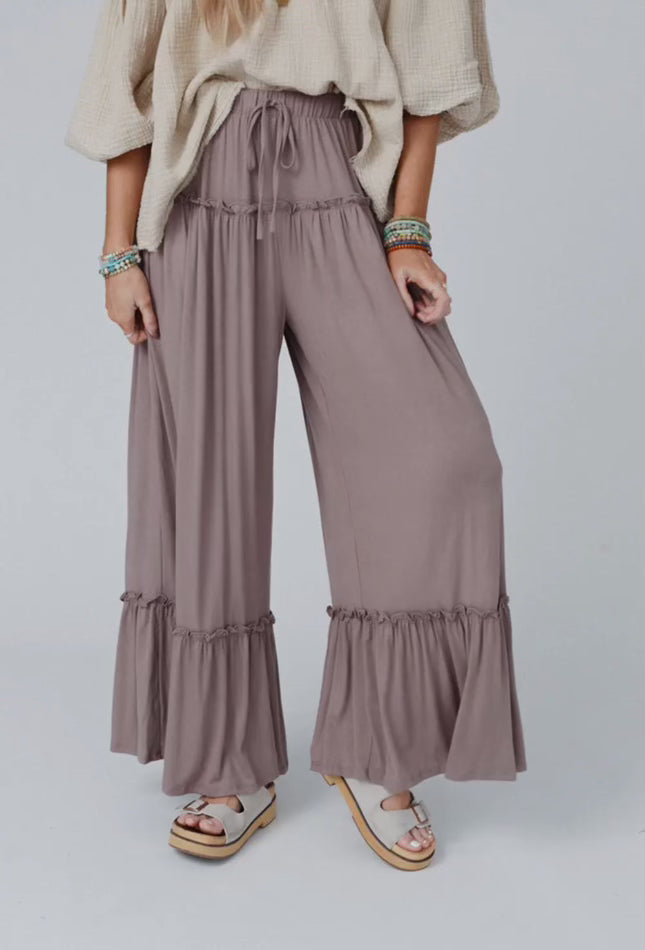 Wide Leg High-Waisted Drawstring Pants - Lovesoft