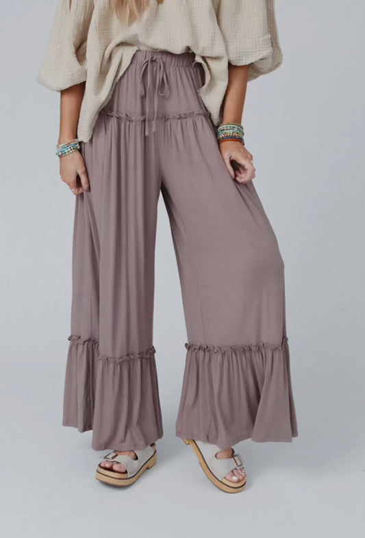 Wide Leg High-Waisted Drawstring Pants - Lovesoft