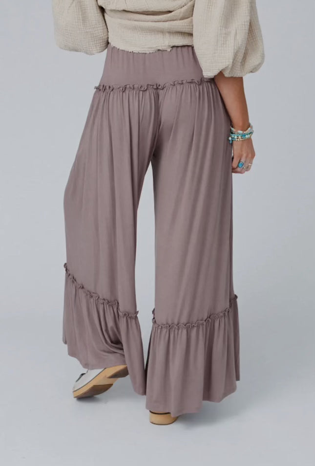 Wide Leg High-Waisted Drawstring Pants - Lovesoft