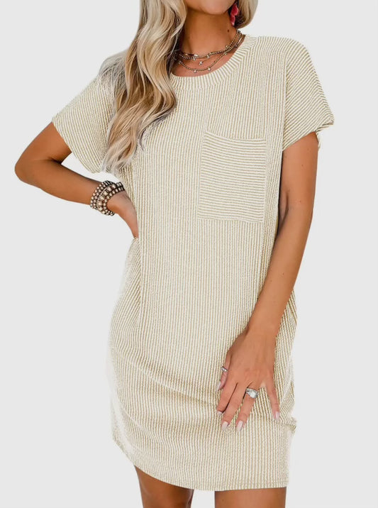 Striped T-Shirt Dress in Cream - Lovesoft