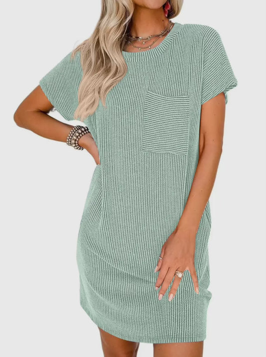 Striped T-Shirt Dress in Light Green - Lovesoft