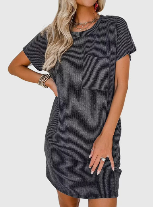 Striped T-Shirt Dress in Black & Gray - Lovesoft