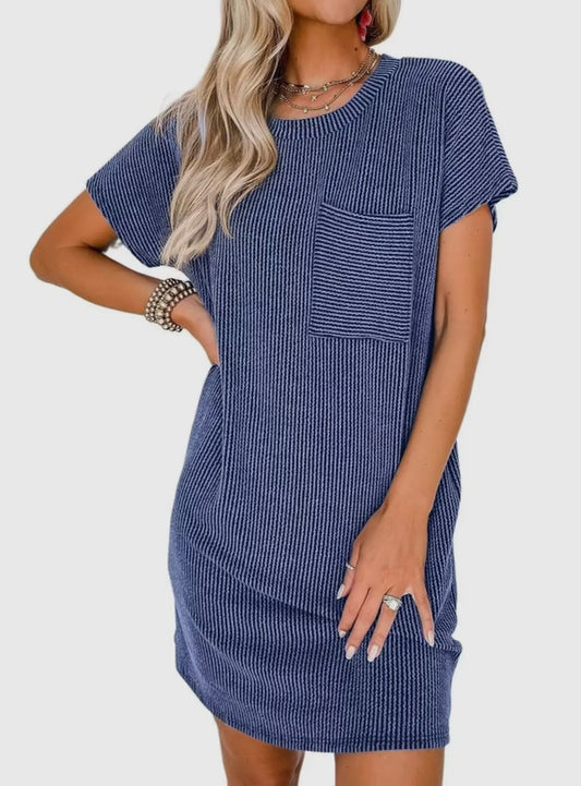 Striped T-Shirt Dress in Dark Blue - Lovesoft