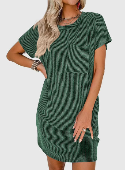 Striped T-Shirt Dress in Dark Green - Lovesoft