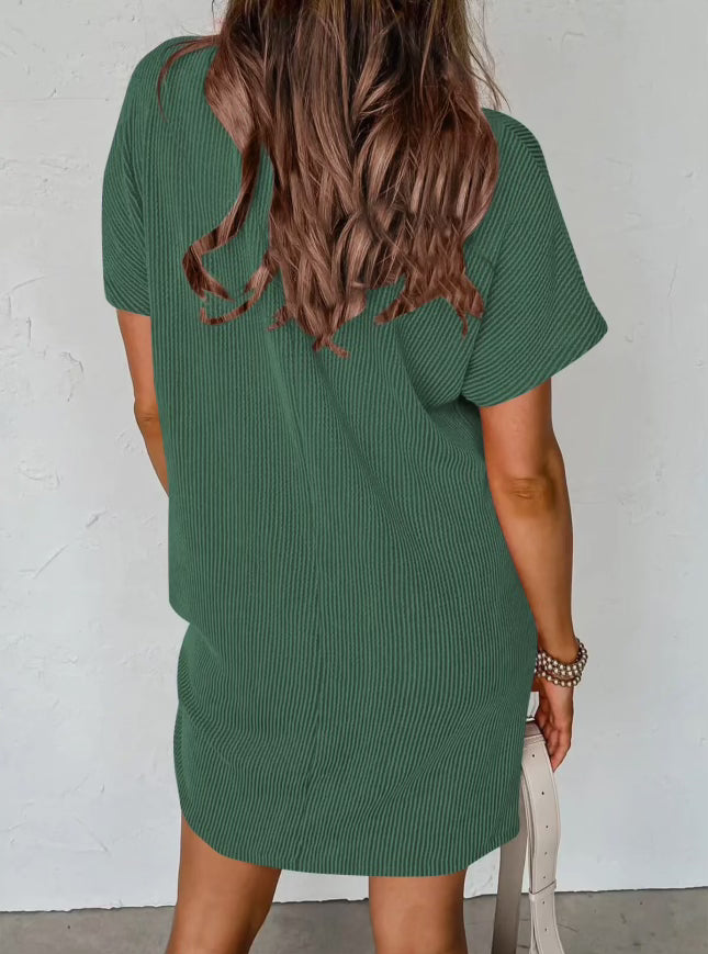 Striped T-Shirt Dress in Dark Green - Lovesoft