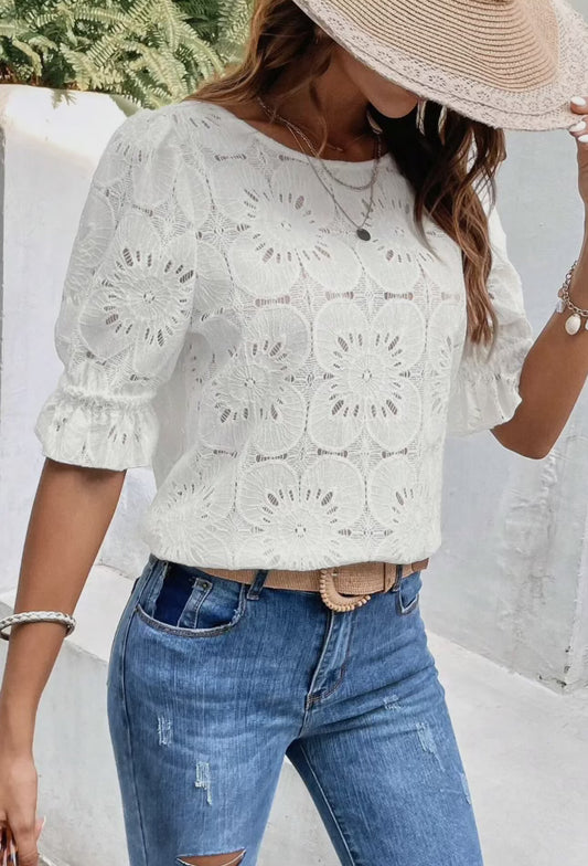 Eyelet Blouse in White - Lovesoft