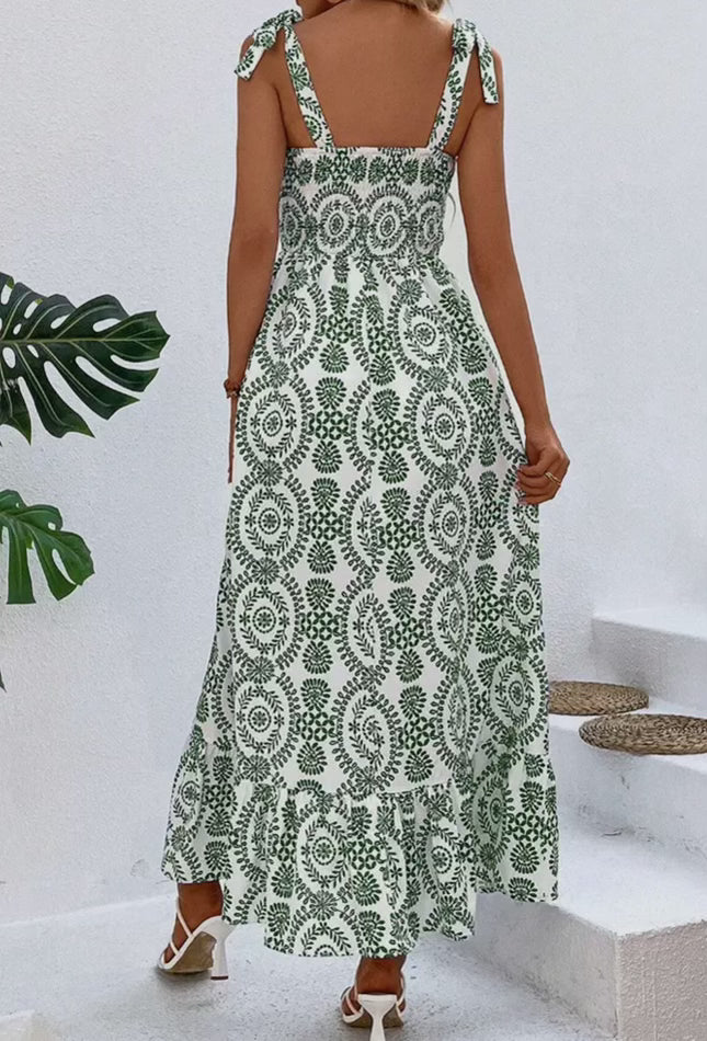 Green Patterned Maxi Dress - Unishe