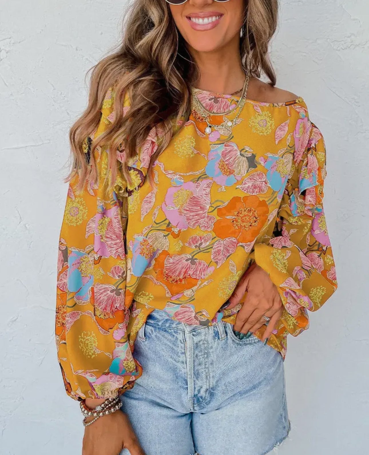 Floral Ruffle Puff Sleeve Blouse - Pretty Bash