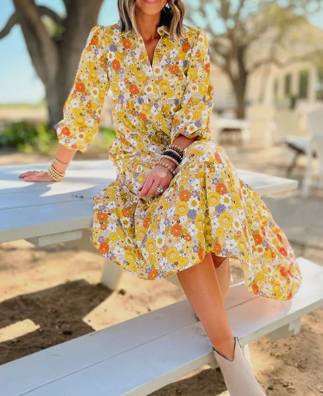 Yellow Floral Midi Dress - Pretty Bash