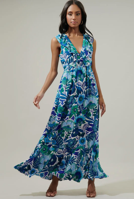 Blue Floral Maxi Dress - Sugarlips