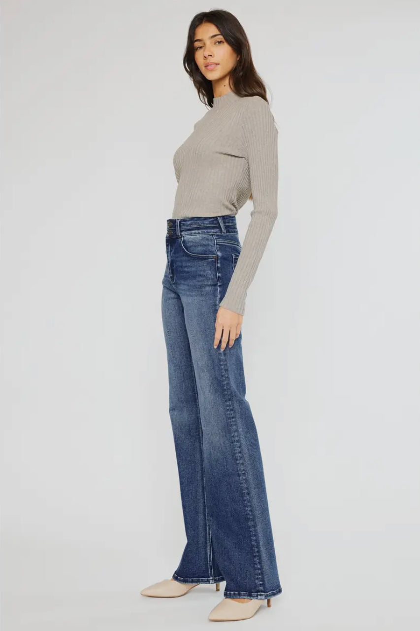 Dark Wash High Rise Flare Jeans - Kan Can USA