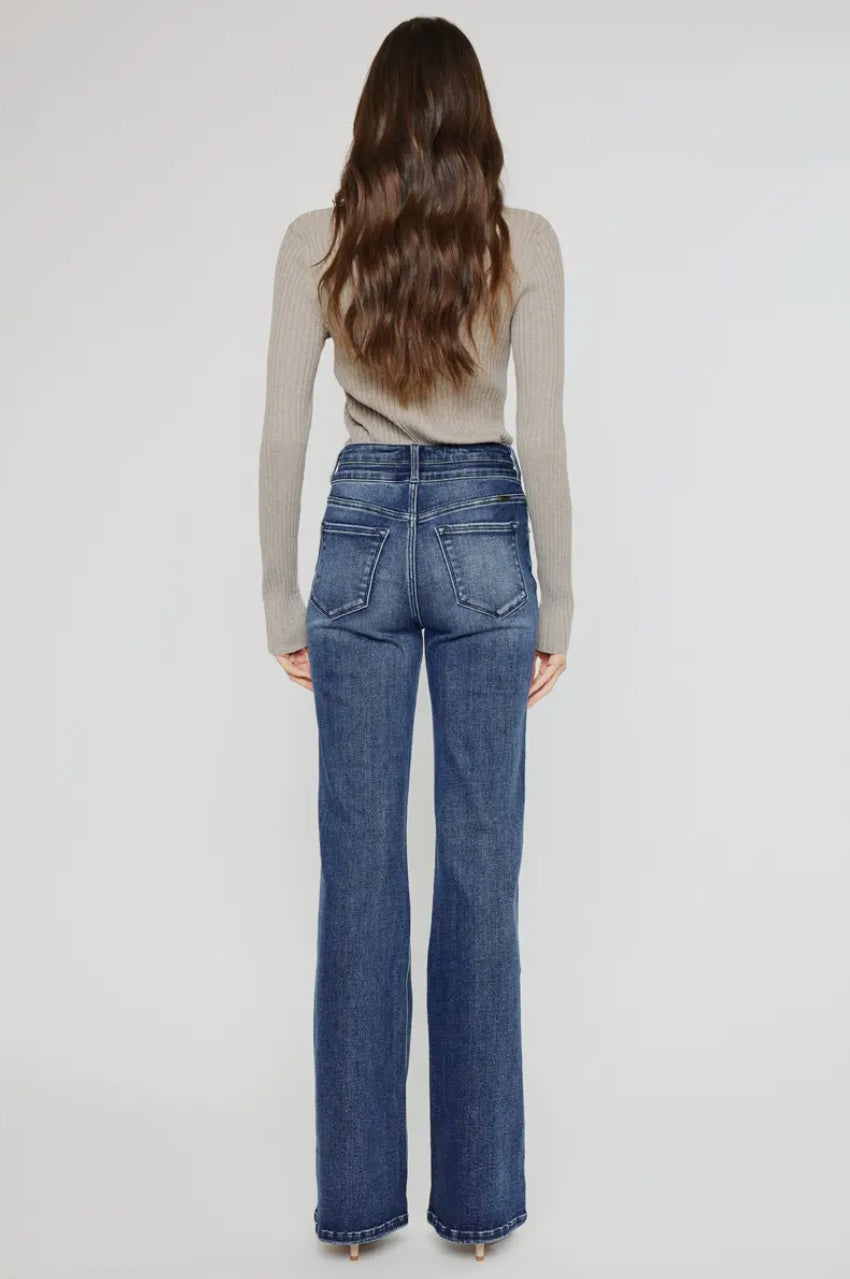 Dark Wash High Rise Flare Jeans - Kan Can USA