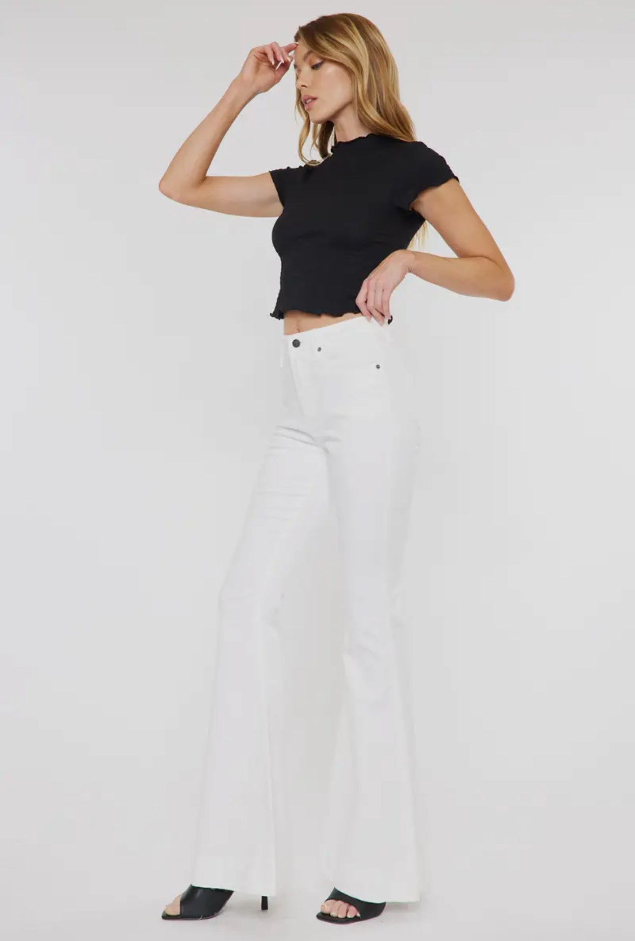 High Rise Super Flare White Jeans - Kan Can USA