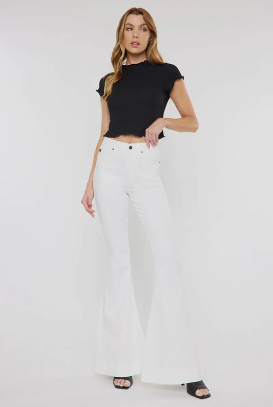 High Rise Super Flare White Jeans - Kan Can USA