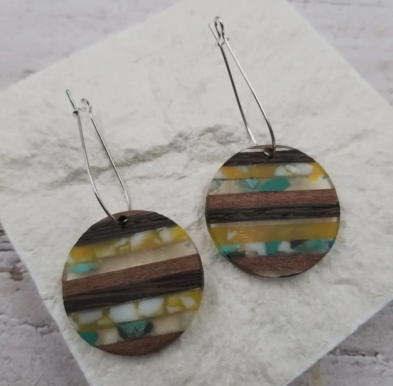 Round Wood & Resin Earrings - Treasures