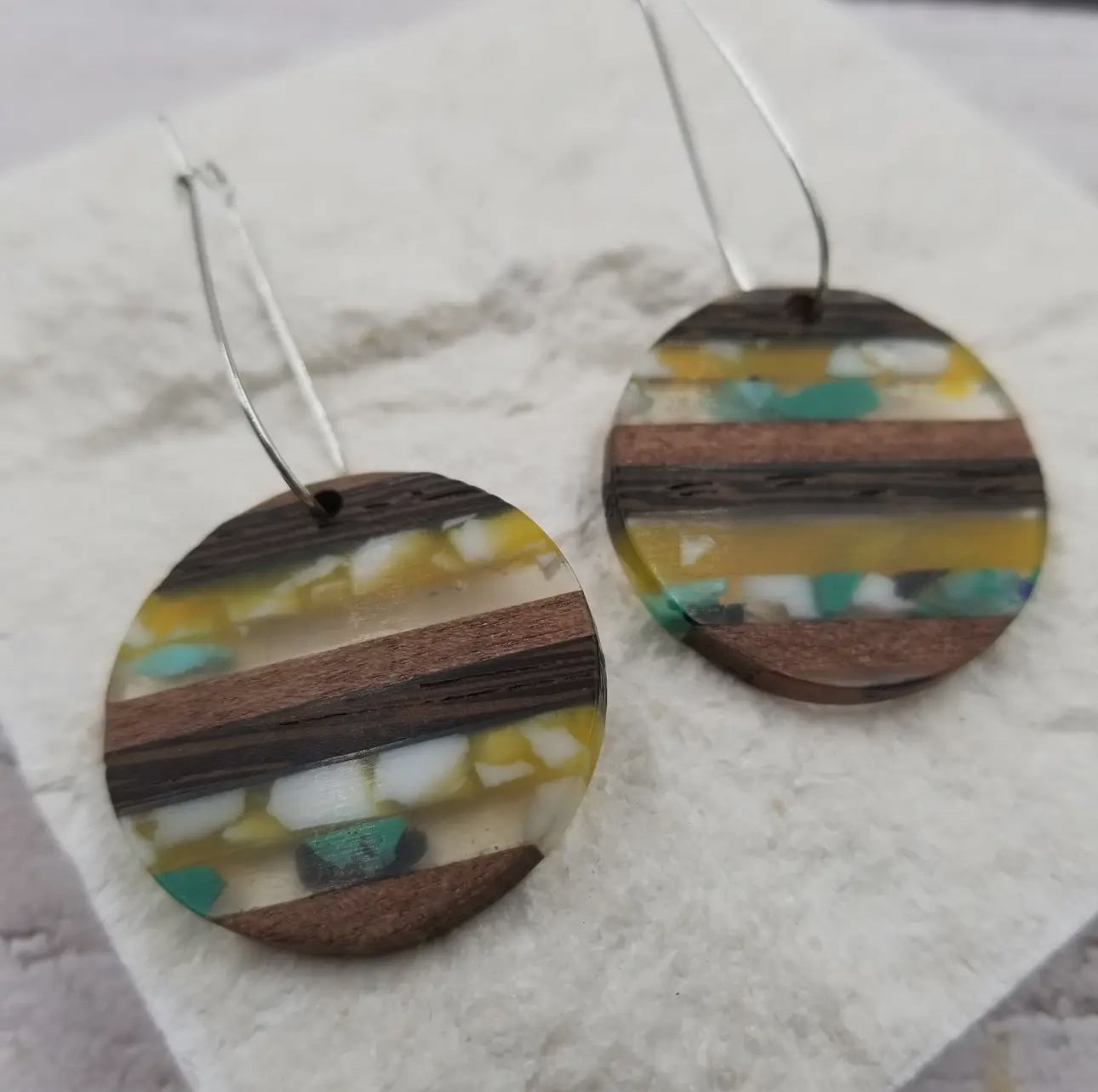 Round Wood & Resin Earrings - Treasures