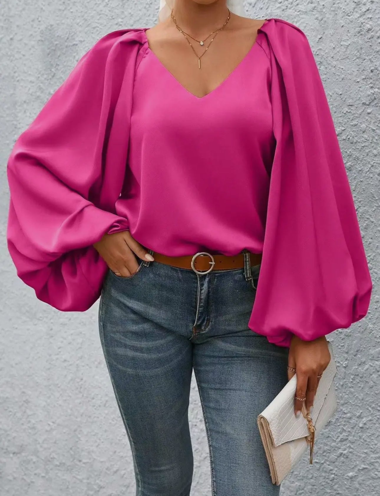 Lantern Sleeve Blouse in Hot Pink - Miss Sparkling