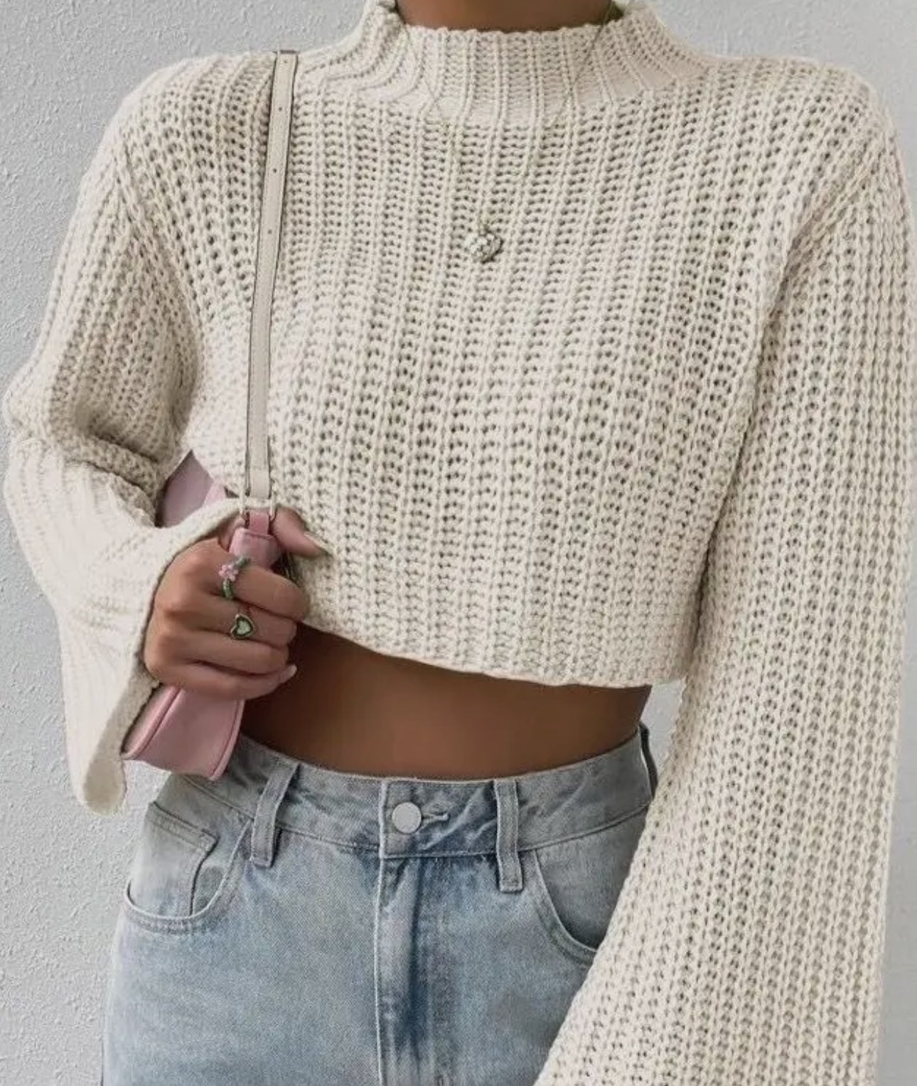 Cream Mock Neck Cropped Sweater - Miss Sparkling