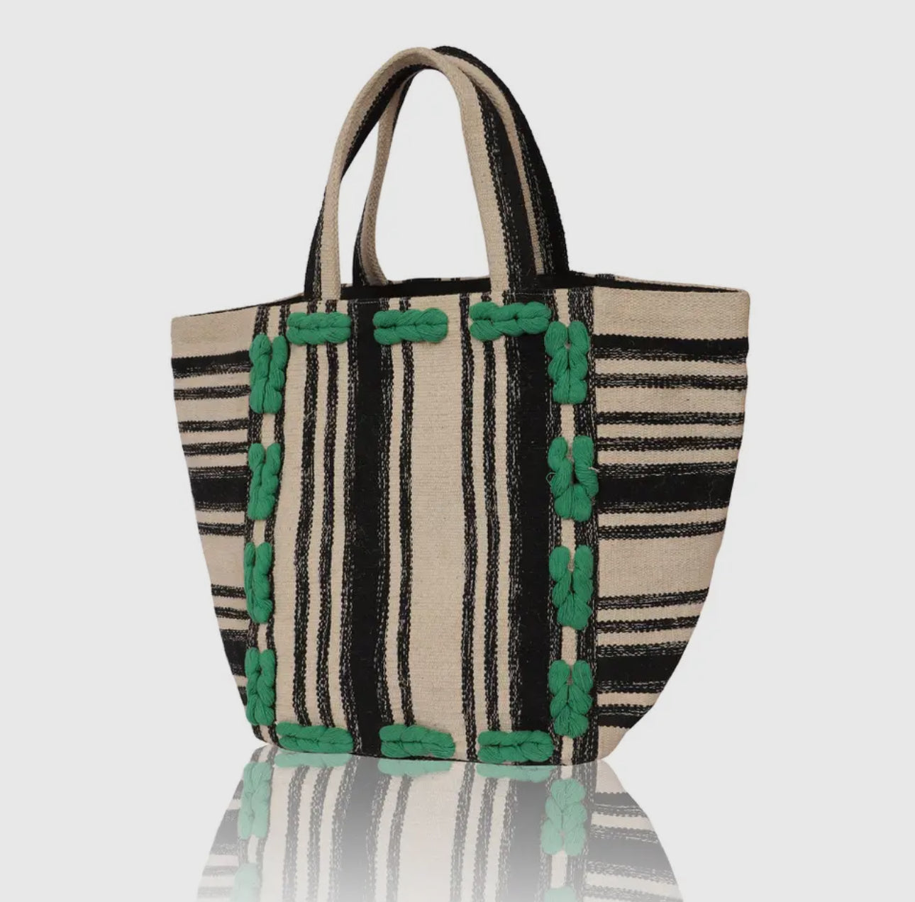 Ivory, Black, & Green Stripe Tote - Chloe&Lex