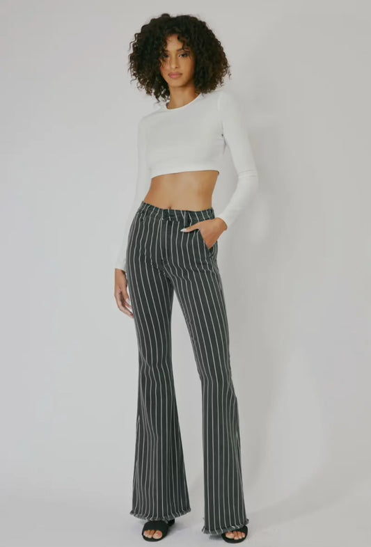 High Rise Flare Jeans Gray with White Stripes - Kan Can USA