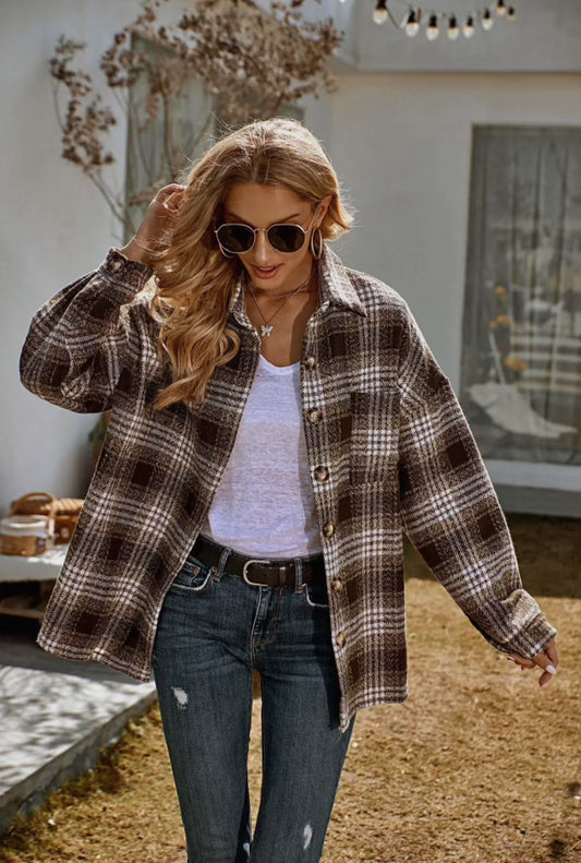 Brown Flannel Plaid Shirt - Miss Sparkling