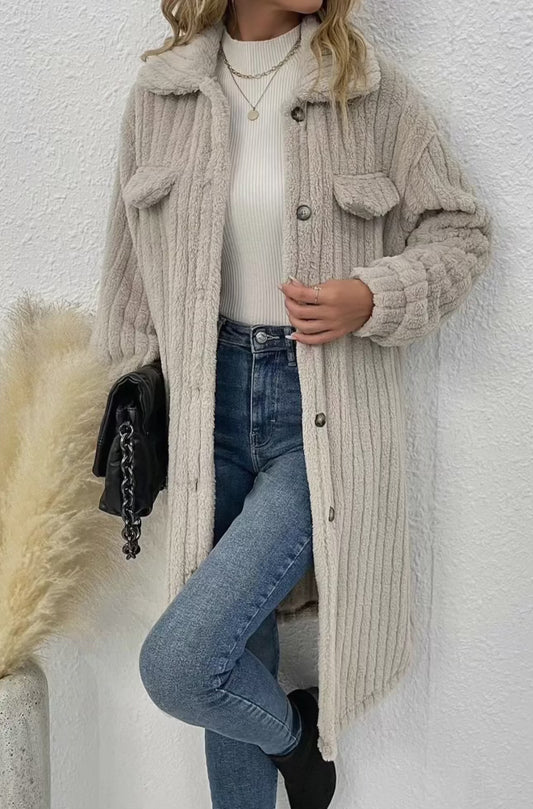 Long Sherpa Coat in Cream - Miss Sparkling