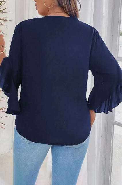 Navy Ruffle Sleeve Blouse - Elings