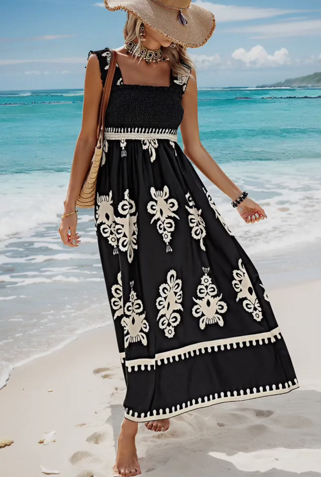 Square Neck Black Print Maxi - Elings