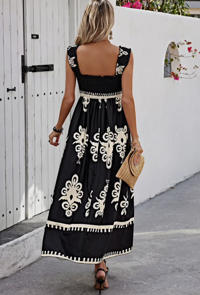 Square Neck Black Print Maxi - Elings