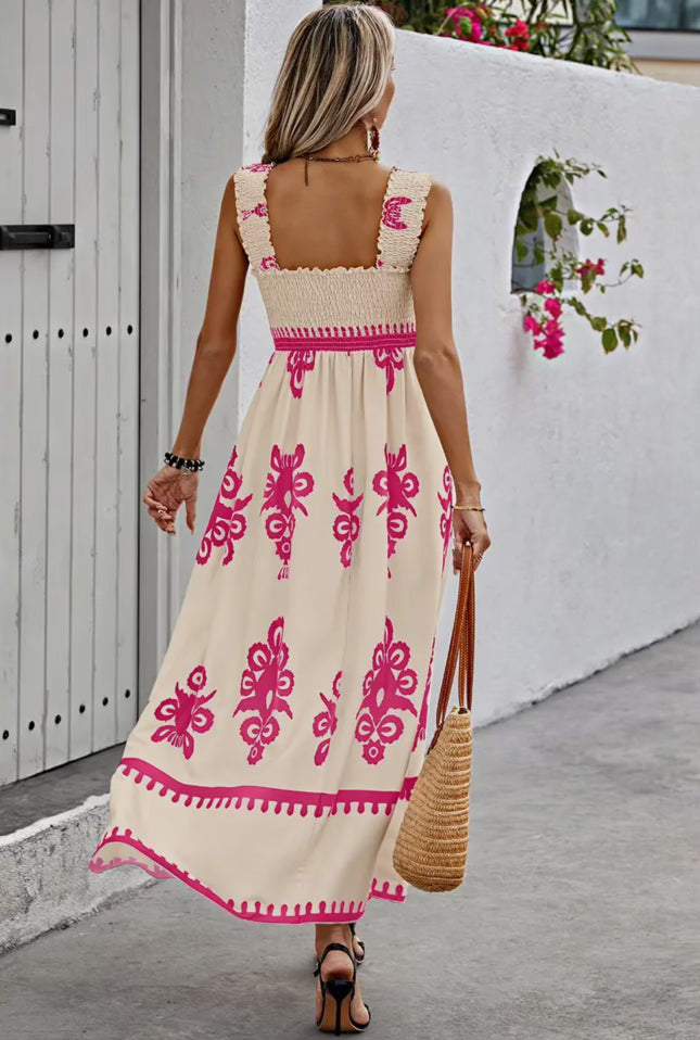 Square Neck Fuchsia Print Maxi - Elings