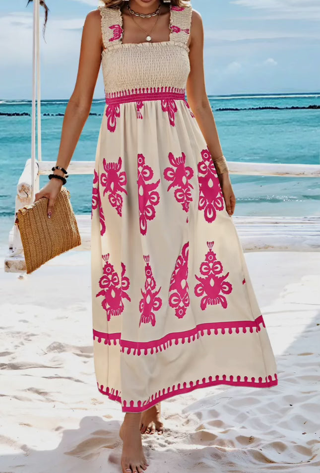 Square Neck Fuchsia Print Maxi - Elings