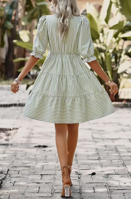 Green Stripe & Tassel Dress - Elings